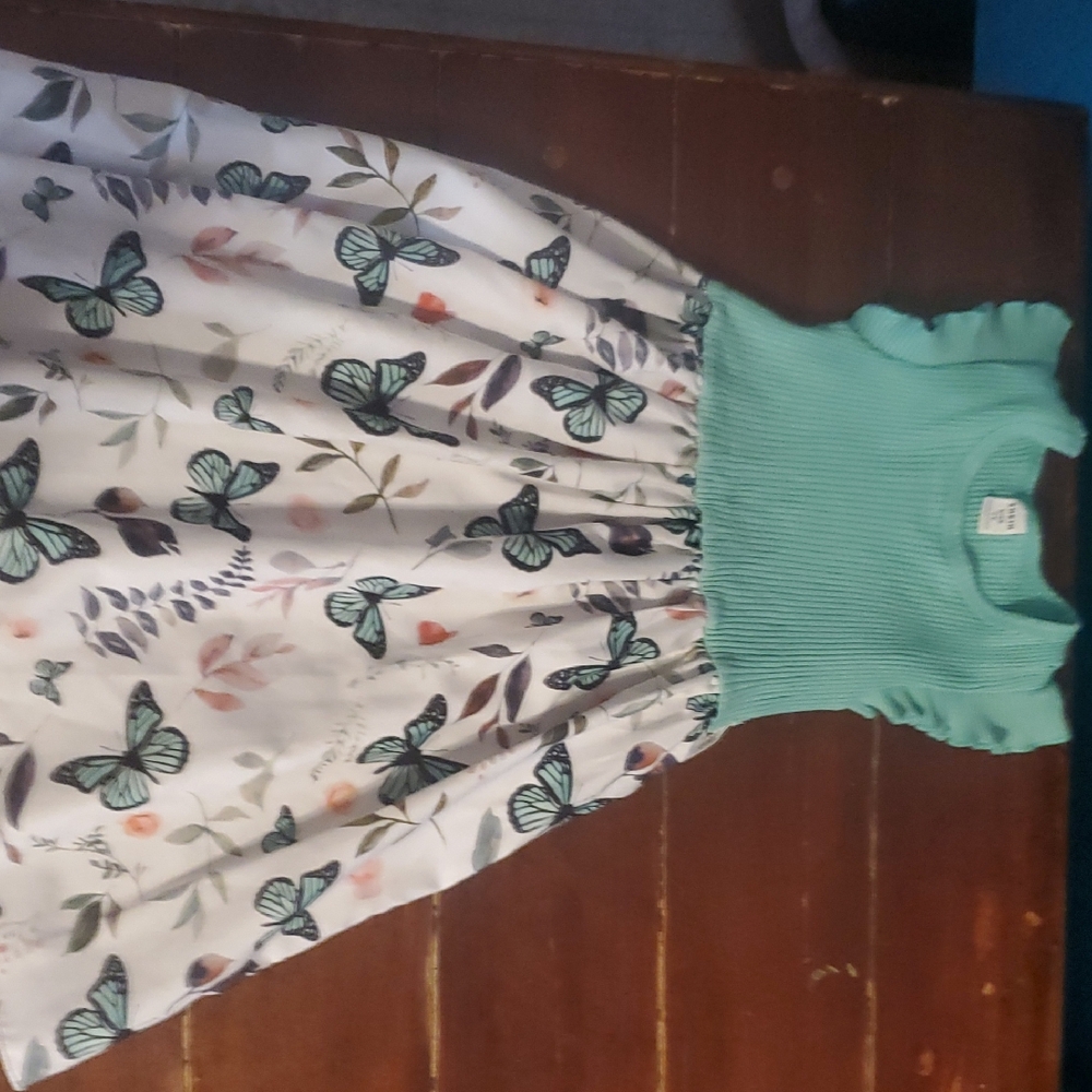 Girls Mint Green Butterfly Print Dress